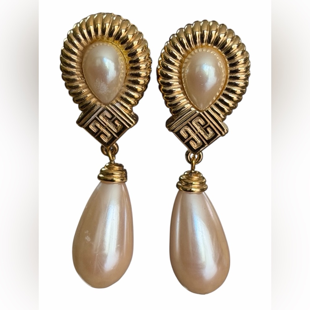 Givenchy Gold and Pearl Teardrop Dangle Earrings - Picture 6 of 9